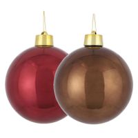 Grote kunststof kerstballen 20 cm - set van 2x st. bruin en donkerrood - thumbnail