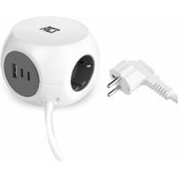 ACT Stekkerdoos kubus met 3 type F stopcontacten. 30W Power Delivery USB-C/A poorten. kabellengte 1