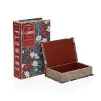 Decoratieve Doos Versa Canvas Hout MDF Blommor Boek