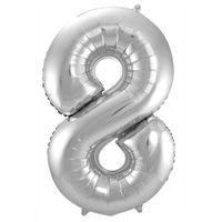 Zilveren Folieballon Cijfer 8 - 86 cm - thumbnail