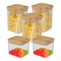 Bambou & Co keuken voorraadpotten - 5x stuks - 0.8L/1L - kunststof/bamboe - met luchtdichte deksel