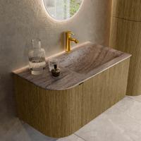 Badmeubel Mondiaz Kurve-Dlux | 85 cm | Meubelkleur Dusk | Wastafelkleur Oza | Solid surface | Wasbak rechter zijde spoelbak | 1 kraangat