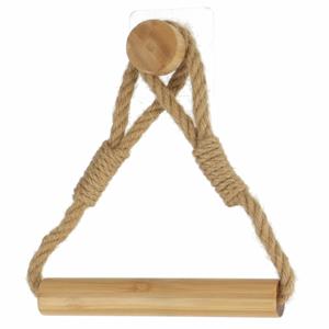 Toiletrolhouder Nautic - hout/touw - naturel - wand/muur - zelfklevend- bamboe - zonder boren