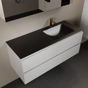 MONDIAZ AIVY 120cm badmeubel Talc, wastafel Urban solid surface rechts 1 kraangat met spiegelkast (AI-351641URBAN-SI - AI-M120TARE - AI-C120TAMI)