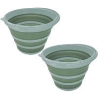 Set van 2x stuks schoonmaak emmer opvouwbaar groen rond 32 x 25 cm 10 liter van kunststof