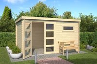 Outdoor Life Timian Blokhut 400x250 cm 28 mm vuren blank- Plat dak- Onbehandeld vurenhout- Outdoor Life