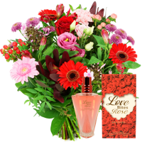 Moederdag boeket roze rood + rozenparfum