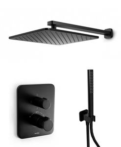 Blaufoss Smartbox Softline thermostatische inbouw regendoucheset met vierkante regendouchekop 30 cm mat zwart