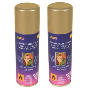 Haarverf/haarspray - 2x - goud - spuitbus - 125 ml - Carnaval