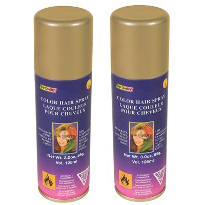 Haarverf/haarspray - 2x - goud - spuitbus - 125 ml - Carnaval Haarverf/haarspray - 2x - goud - spuitbus - 125 ml - Carnaval