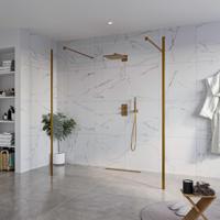Fortifura Galeria Vrijstaande Inloopdouche - 180x200cm - Helder - antikalk - 8mm veiligheidsglas - 2 zijwanden 40cm - wandsteunen en hoekprofielen - Geborsteld koper PVD (Koper) SW927772 2x/SW797920/SW797911 2x/SW876703 2x