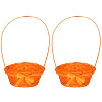 2x stuks rieten mandjes oranje rond met hengsel 39 cm 2x stuks rieten mandjes oranje rond met hengsel 39 cm