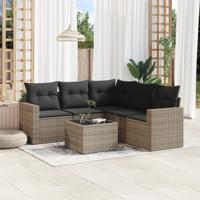 6-delige Loungeset met kussens poly rattan grijs