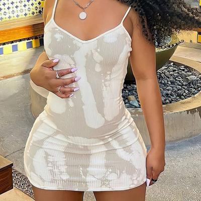 Bon&Bon Floral Cami Mini Dress - Sexy Slim Fit Rib Knit Pencil Dress XS