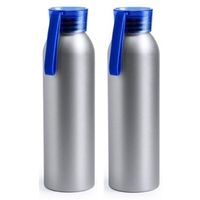 2x Aluminium drinkfles/waterfles met blauwe dop 650 ml
