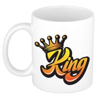 Mok/ beker wit Koningsdag King met kroon 300 ml - feest mokken - thumbnail
