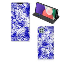 Mobiel BookCase Samsung Galaxy A22 5G Angel Skull Blauw - thumbnail