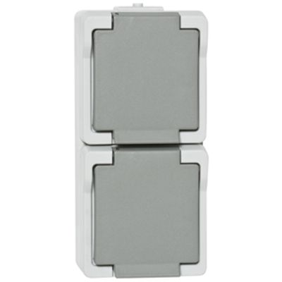 presto vedder dubbel waterdicht stopcontact 2 voudig verticaal grijs 106570