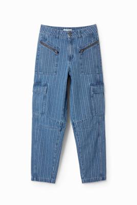 Gestreepte denim cargobroek - BLUE - 40
