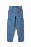 Gestreepte denim cargobroek - BLUE - 40