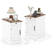 Bijzettafel Dressoir Met Oplaadstation Nachtkastje Met Neerklapbaar Tafelblad (Set van 2)-Wit