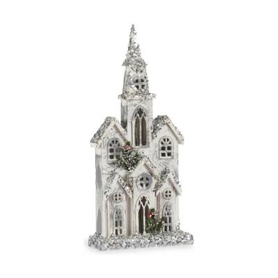 Decoratieve figuren Kerstmis Purpurine LED Licht Huis 25,5 x 56,5 x 9,5 cm Grijs Hout Wit