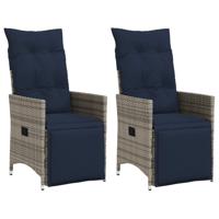 Tuinstoelen 2 st verstelbaar met kussens poly rattan grijs
