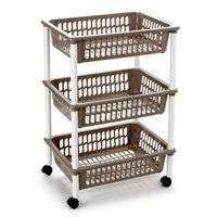 Opberg trolley/roltafel/organizer met 3 manden 40 x 30 x 61,5 cm wit/taupe