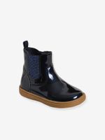 Gelakte boots met rits en elastiek voor meisjesbaby marineblauw - thumbnail