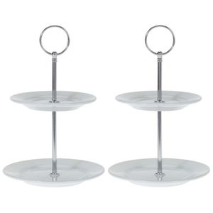 2x Porseleinen etagere 2-laags 21 cm