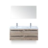 Seville Badmeubelset 120 cm - 4 laden Craft Oak - Wastafel Enjoy Dubbel - met Spiegel