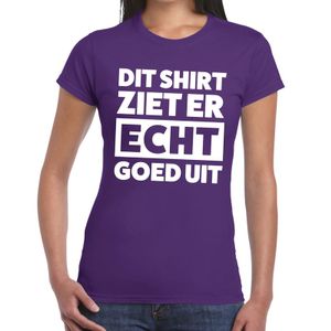 Dit shirt ziet er echt goed uit tekst t-shirt paars dames