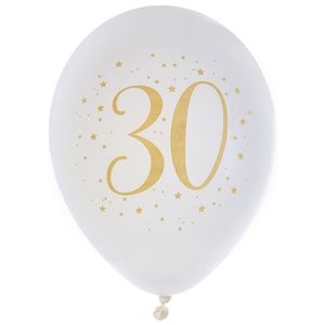 Verjaardag leeftijd ballonnen 30 jaar - 8x - wit/goud - 23 cm - Feestartikelen/versieringen