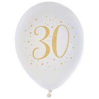 Verjaardag leeftijd ballonnen 30 jaar - 8x - wit/goud - 23 cm - Feestartikelen/versieringen - thumbnail