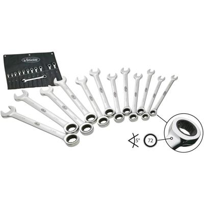 Vigor V1031 Steek-ringsleutelratelset 12-delig Sleutelbreedte (metrisch) 8 - 19 mm