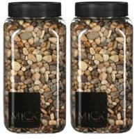 Mica Decorations hobby mini steentjes - 2x - grind - bruin mix - 650 ml - Decoratie materialen