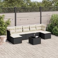 8-delige Loungeset met kussens poly rattan zwart