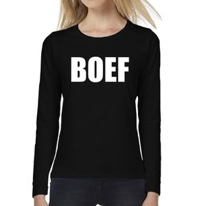 BOEF tekst t-shirt long sleeve zwart voor dames