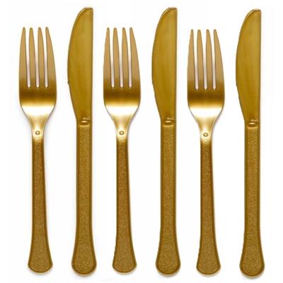 72x amscan feest bestek setje - 24-delig - herbruikbaar kunststof - goud - messen/vorken