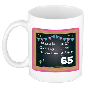 Verjaardag cadeau mok 65 jaar - roze - rekenen - 300 ml - keramiek