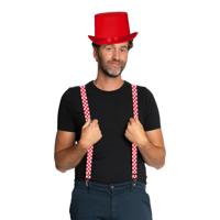 Carnaval verkleedset hoed en bretels - Brabant - rood - volwassenen - feestkleding accessoires - thumbnail