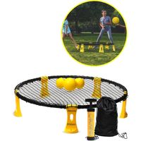 2BEHOME Roundnet set - Met LED-strip, 3 ballen, ballenpomp en meeneemtas - Geschikt voor spikeball / roundball - Geel - thumbnail