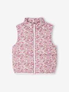 Mouwloos donsjack met bloemenmotieven voor meisjes roze, bedrukt