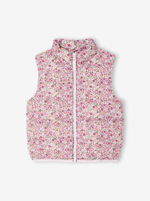 Mouwloos donsjack met bloemenmotieven voor meisjes roze, bedrukt