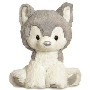 Pluche knuffeldier husky hond - grijs/wit - 20 cm - honden thema