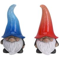 Tuinkabouters beeldjes - set 2x - Grumpy - Polystone - blauw en rood - 32 cm - thumbnail