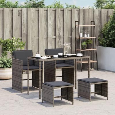 5-delige Tuinset met kussens poly rattan grijs