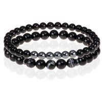 Memphis kralen armband Onyx met wit gestreept natuursteen