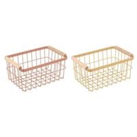 Veelzijdige mand DKD Home Decor Metaal Terra cotta Geel Pijnboom (30,5 x 20 x 14,5 cm) (2 Stuks)