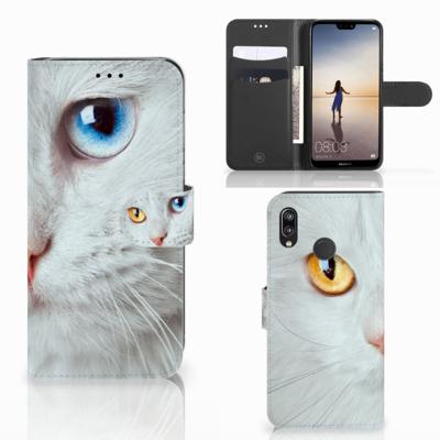 Huawei P20 Lite | Telefoonhoesje | Met pasjeshouder | Witte Kat